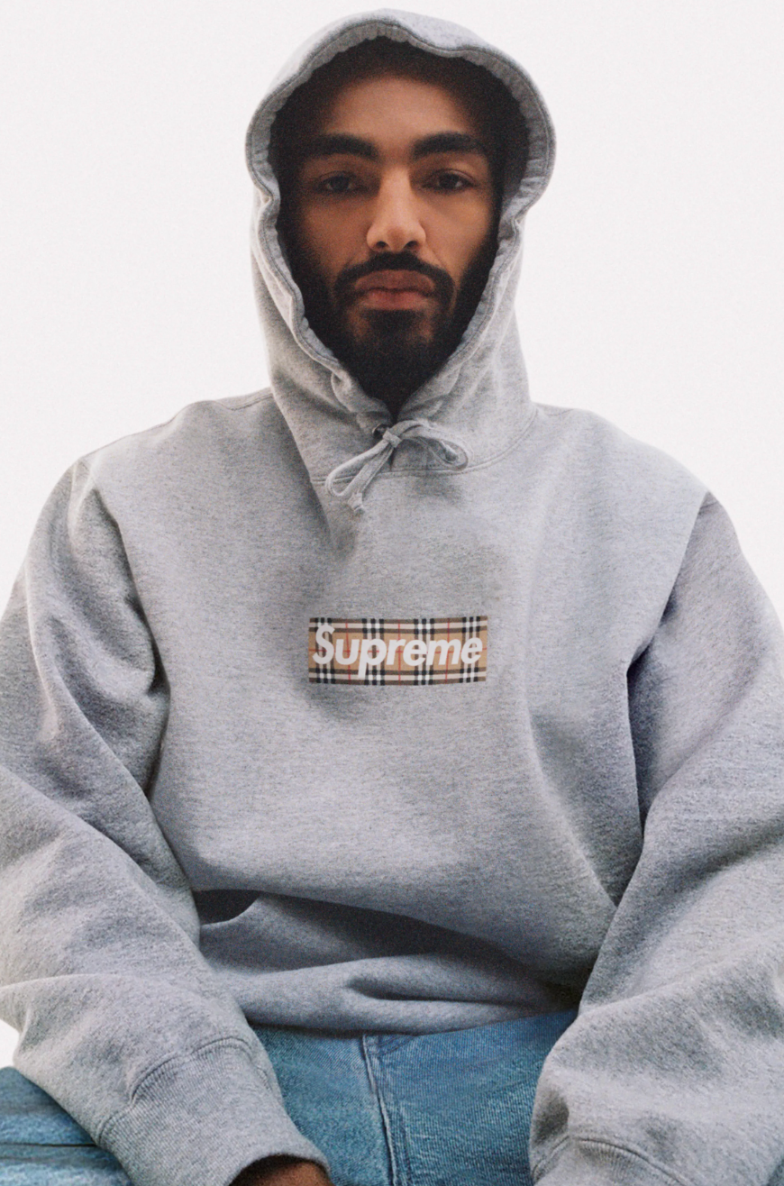 Supreme Burberry Box Logo Hooded Sweatshirt Heather Grey