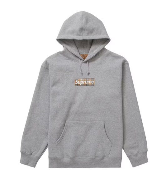 Supreme Burberry Box Logo Hooded Sweatshirt Heather Grey